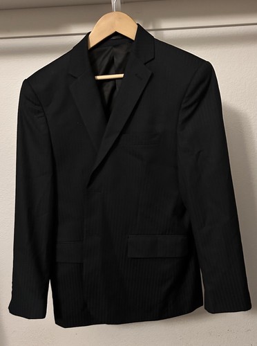 Genevie Uomo Men's 2pc Suit 38S Jacket Black & Black Stripes Pants 32X29 ITALIAN - Picture 2 of 14