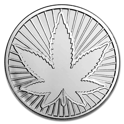 1 TROY OZ .999 FINE SILVER CANNABIS LEAF 420 ROUND BU