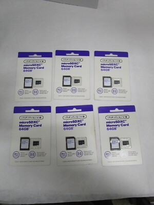 LOT OF 6 INFINITIVE Micro SDXC Memory Card 64GB & Adapter NEW SEALED SHIPS FREE!