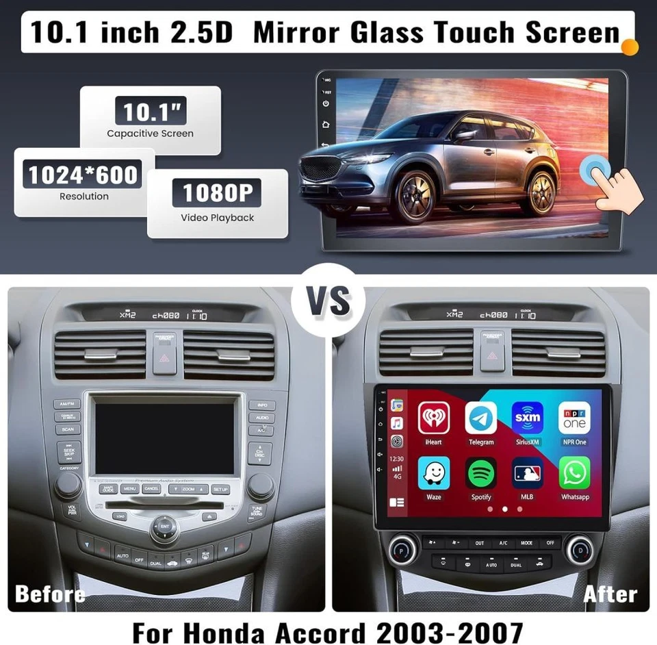 Rádio estéreo GPS WIFI FM para Honda Accord 2003-2007 Apple CarPlay Android 15 carro - Imagem 2 de 4
