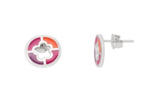 Authentic 14K White Gold Plated Sterlg Silver Colorful Enamel Flower Cutout Stud Earrings
