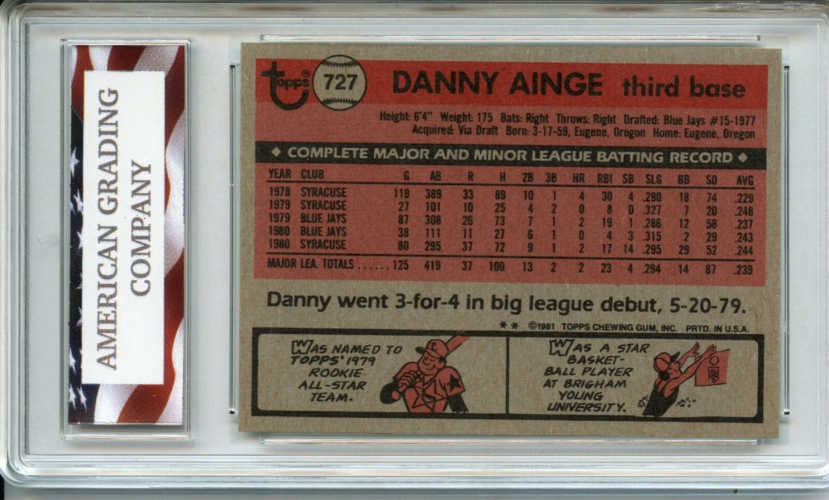1981 Topps Traded #727 Danny Ainge Rookie Card AGC 10 Gem Mint