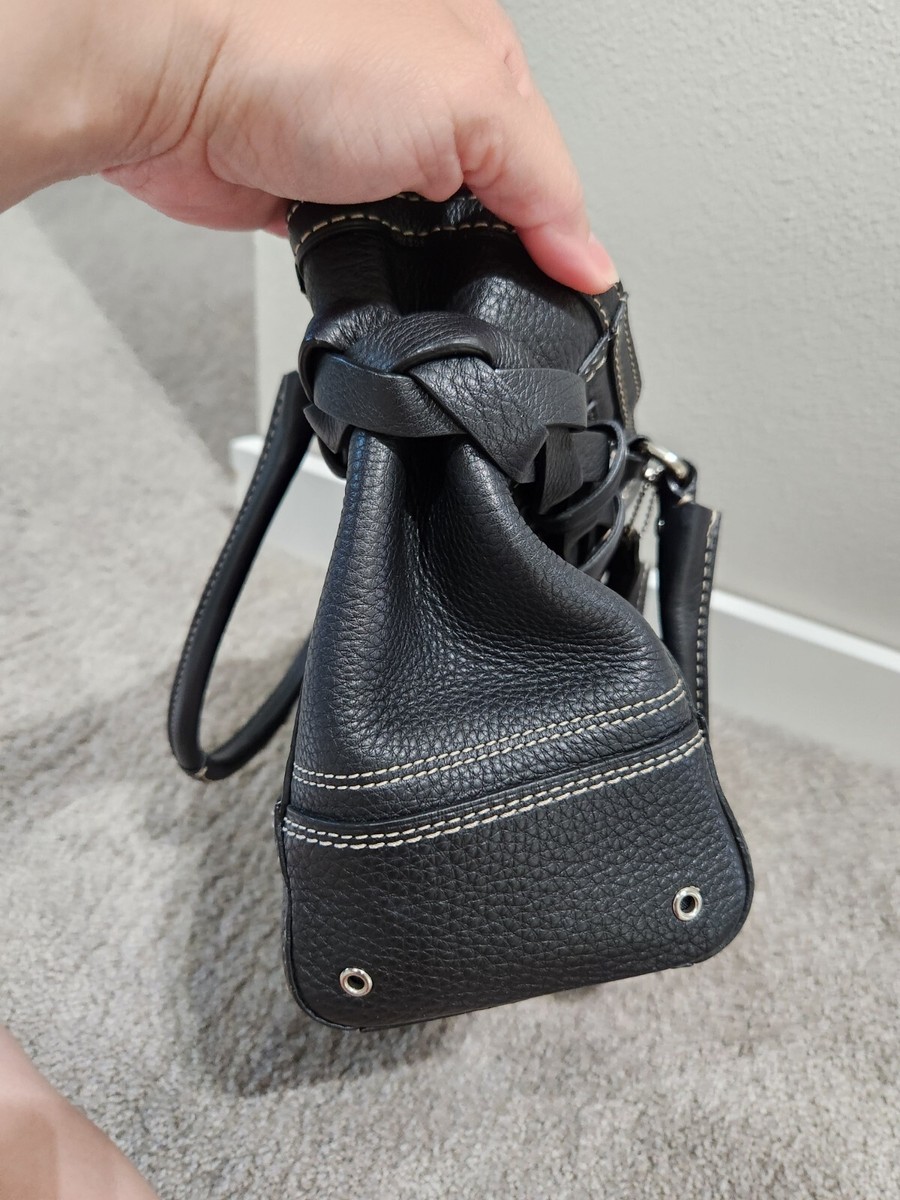 Coach Hampton Black Pebbled Leather Tassel Carryall Handbag Purse