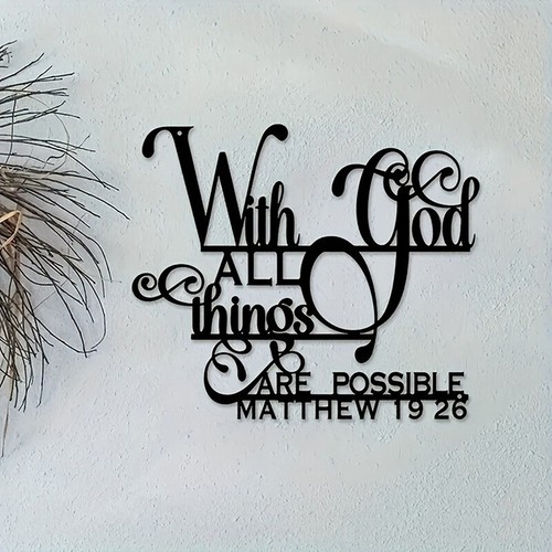 God Bless All Is Possible Sign Metal Wall Decor Black Religious Wall Scripture - Picture 2 of 5