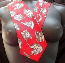 DINO ROMARO HANDMADE RED TIE with DUMBO ELEPHANTS