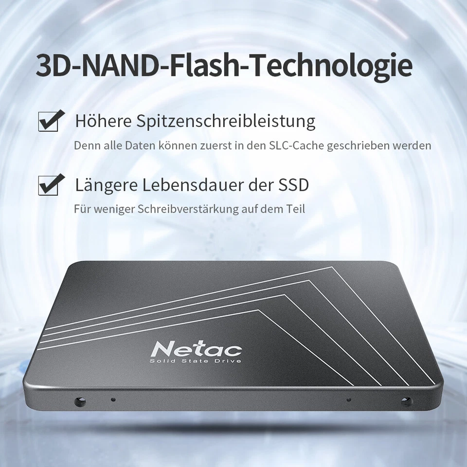 Netac 1TB 512GB SSD Festplatte 2,5 Zoll SATAIII 6GB/s Interne Solid State Drive - Bild 3 von 4