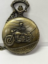 Pocket Watch Motorcycle Design with Chain Quartz NEW