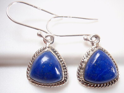 Lapislazuli Dreiecke mit weichen Ecken 925 Sterling Silber Ohrhänger 