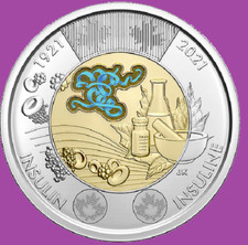 2021 Canada 100th Anniv. Discovery of Insulin Coloured Coin $2 Toonie Polar Bear
