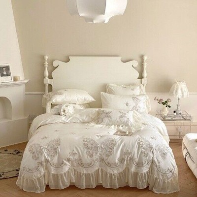 Luxury Princess WeddingBedding Set 1400TC EgyptianCotton Flowers Embroidery Lace