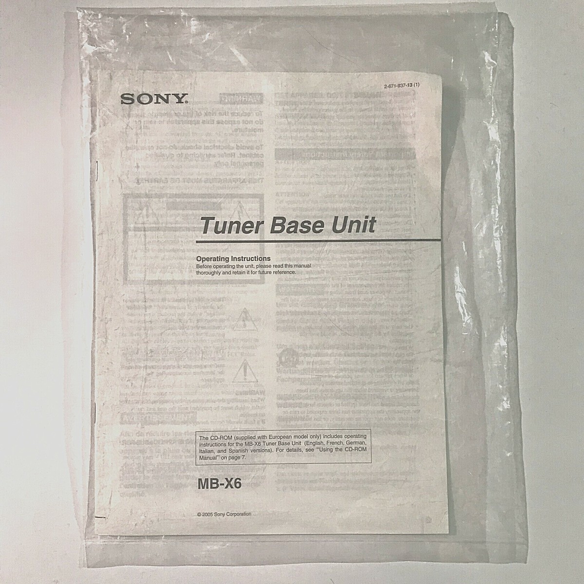Sony MB-X6 Tuner Base Unit Operating Instructions - MANUAL ONLY | eBay