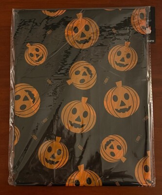 Halloween Plastic Table Cover 52 x70  Black with Orange Jack O'Lanterns