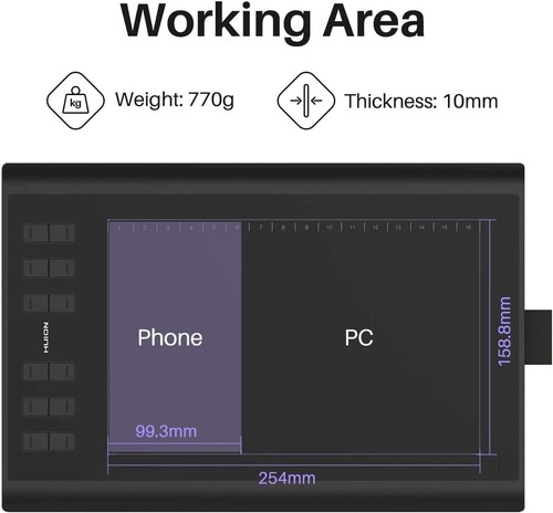 Inspiroy H1060P Drawing Tablet - 8192 Pressure Sensitivity, Battery-Free Stylus - Picture 6 of 11