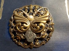 Kat's Creations Gold Tone & Silver Plated Butterfly Brooch 2" dia.  (CL 56)