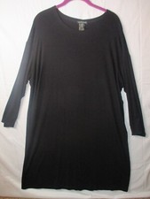 SALE EILEEN FISHER XL Black Viscose Lycra Spandex Long Sleeve Knee Dress