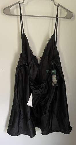 Vtg Babydoll Nightie & Panties Cinema Etoile Short Sleep Gown Silky Lace Black - Picture 2 of 19
