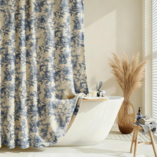 Farmhouse Blue Floral Shower Curtain 72x72 Fabric Set with 12 Hooks