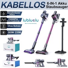 LUBLUELU 6-IN-1 OHNE BOHREN AKKU STAUBSAUGER KABELLOS BEUTELLOS 25KPA TIERHAARE
