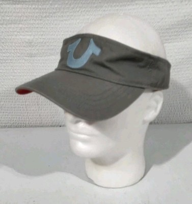 True Religion Sample Visor Hat Gray Blue Horseshoe Logo Leather Strap Paramount