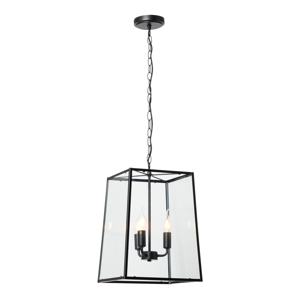 Litecraft Emery Large 3 Light Lantern Adjustable Ceiling Pendant - Matte Black