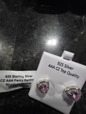 925 Sterling Silver Pink Trillion CZ Stud Ear...
