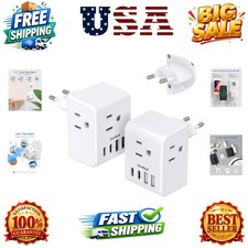 2 Pack European Travel Plug Adapter, International Power Plug Adapter with 3 ...