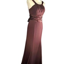 David's Bridal Chocolate Brown Chiffon Charmeuse Dress Size 6 style f12732