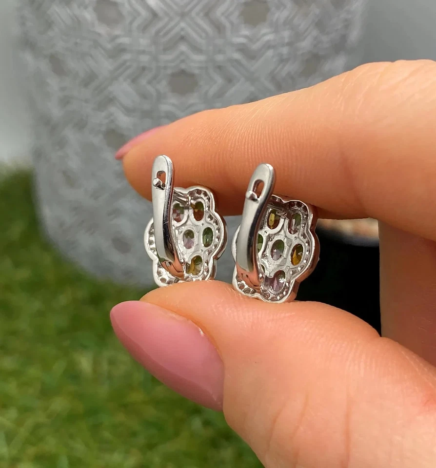 Pendientes de turmalina piedras preciosas naturales, plata de ley 925 Foto 3 de 3