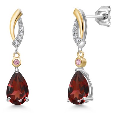 2.91 Ct Garnet Pink Lab Grown Diamond 925 Silver and 10K Yellow Gold Earrings