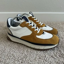 Madewell Kickoff Trainer Sneakers White Leather and Gold Suede W 13.5 M 12M