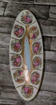 Vintage Royal Vienna Porcelain Fragonard Courting Couple Oval Dish Gold 9x3.5 