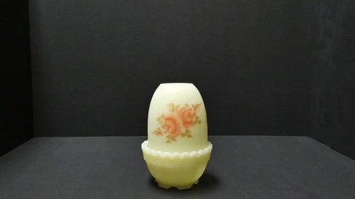 Fenton Burmese 2 piece fairy lamp uranium glass (Glows)