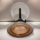 Vintage KIG Indonesia Pink Depression Glass Dinner Plates Harvest Grape Set of 4