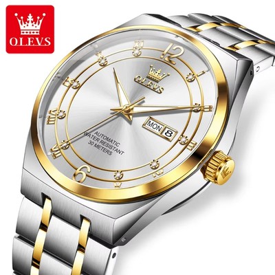 OLEVS Men Automatic Mechanical Watch Stainless Steel Luminous Date Display Watch