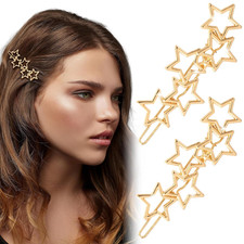 Gold Star Hair Pin for Women, Classical Metal Hair Bang Clips, Non-Slip Hollow S