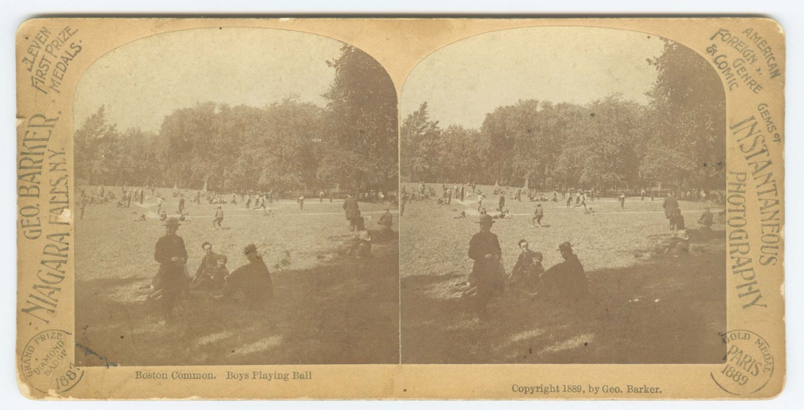 G5068~ 1889 BASEBALL GAME – Boston Commons Stereoview – G. Barker