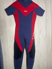 NEW Hevto Kids Full Body K-22 Wetsuit, Neoprene Blue/ Red Hero II Short Sleeve