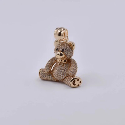 2.50Ct Round Cut Real Moissanite Teddy Bear Charm Pendant 14K rose Gold Plated