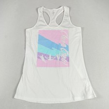 GK Shirt Womens Medium White Pink Blue Tank Top Racerback Cheerleader Cheer Crew