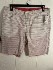 Howe Mens Reversible Shorts Size 36 Bone Red Mini Stripe Cotton Linen NWT