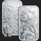 BULL AND BEAR MARKET BAR - BU 1 oz .999 FINE SILVER BAR GSM WALL STREET IN STOCK