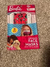 Barbie Childrens Face Masks 3 Pack Set Girls Kids Child Size S Three Layer