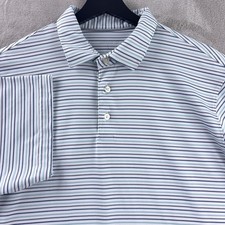 Johnnie-O Polo Shirt Mens Size Large Blue Green Striped Stretch Casual