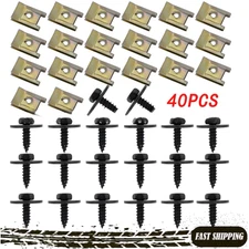 40PC Metal Car Screw Body Fender Bumper Retainer U Nut Clips Gasket Fastener Kit