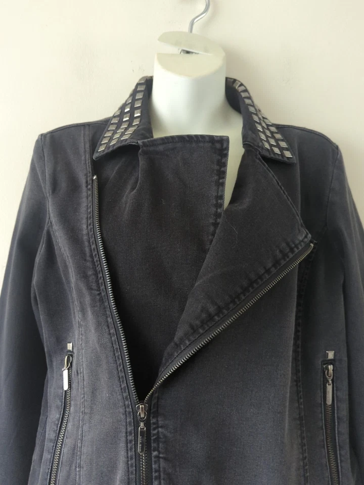 Новый с Ярлыками новый MAXS женщин черный с заклепками джинсовой ткани Moto куртка размер средний Streetwear Urban - Изображение 4 из 4