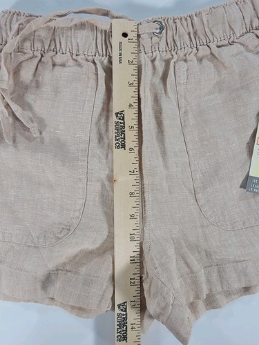 NWT C&C California Women's Small 100% Linen Pull On Elastic Waist Shorts Beige - Picture 7 of 8