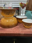 Vtg Pyrex Old Orchard Nesting Brown Mixing Bowls  401 402 403 404 Set Of 4