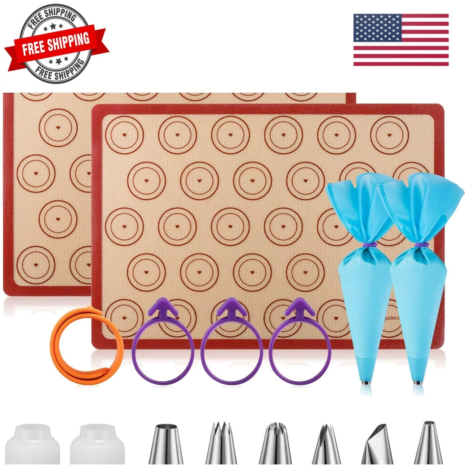 Macaron Silicone Baking Mats Kit 16pcs set Macaroon Baking Mat Set of 2 Half ...