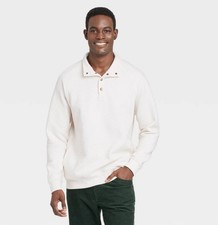 Men's Quilted Snap Pullover Sweatshirt - Goodfellow  Co  Ivory M