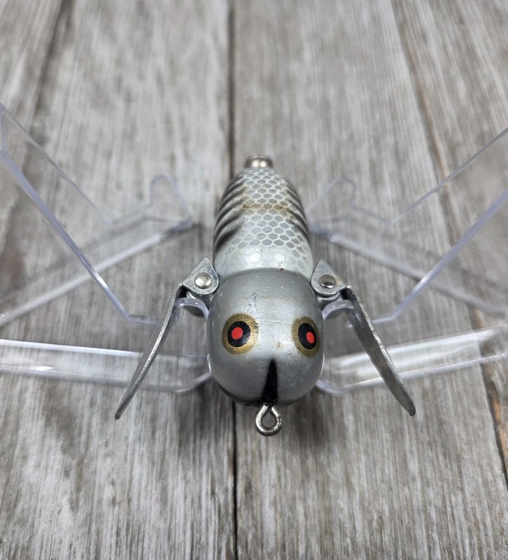 Vintage Heddon Tiny Crazy Crawler FISHING LURE Grey Silver Black Stripes 